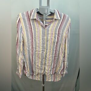 BeachLunchLounge Womens Alex Shirt Long Sleeve Button Up Multicolor Stripe Large